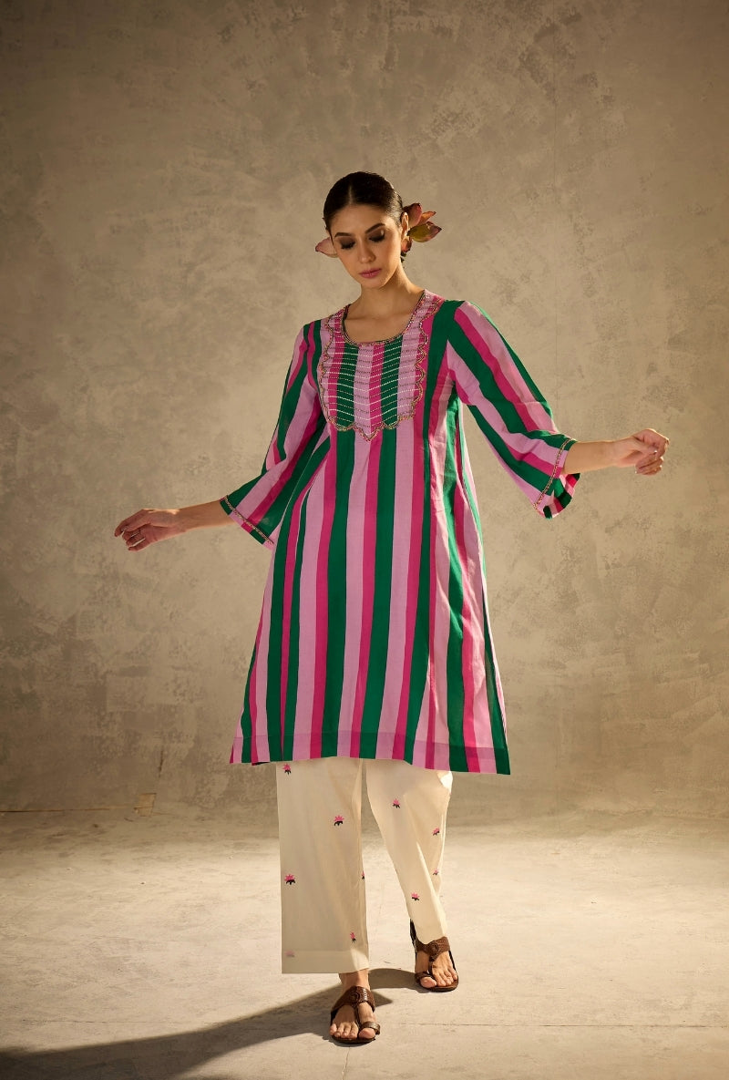 Multi Color Stripes Bead Work Gulabo Salwar Set – Misri By Meghna Nayyar