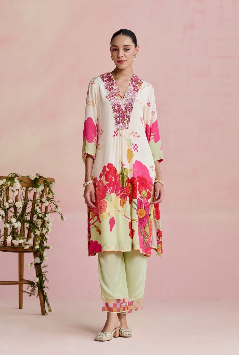 Multi Color Big Floral Printed Amara Kurta Set