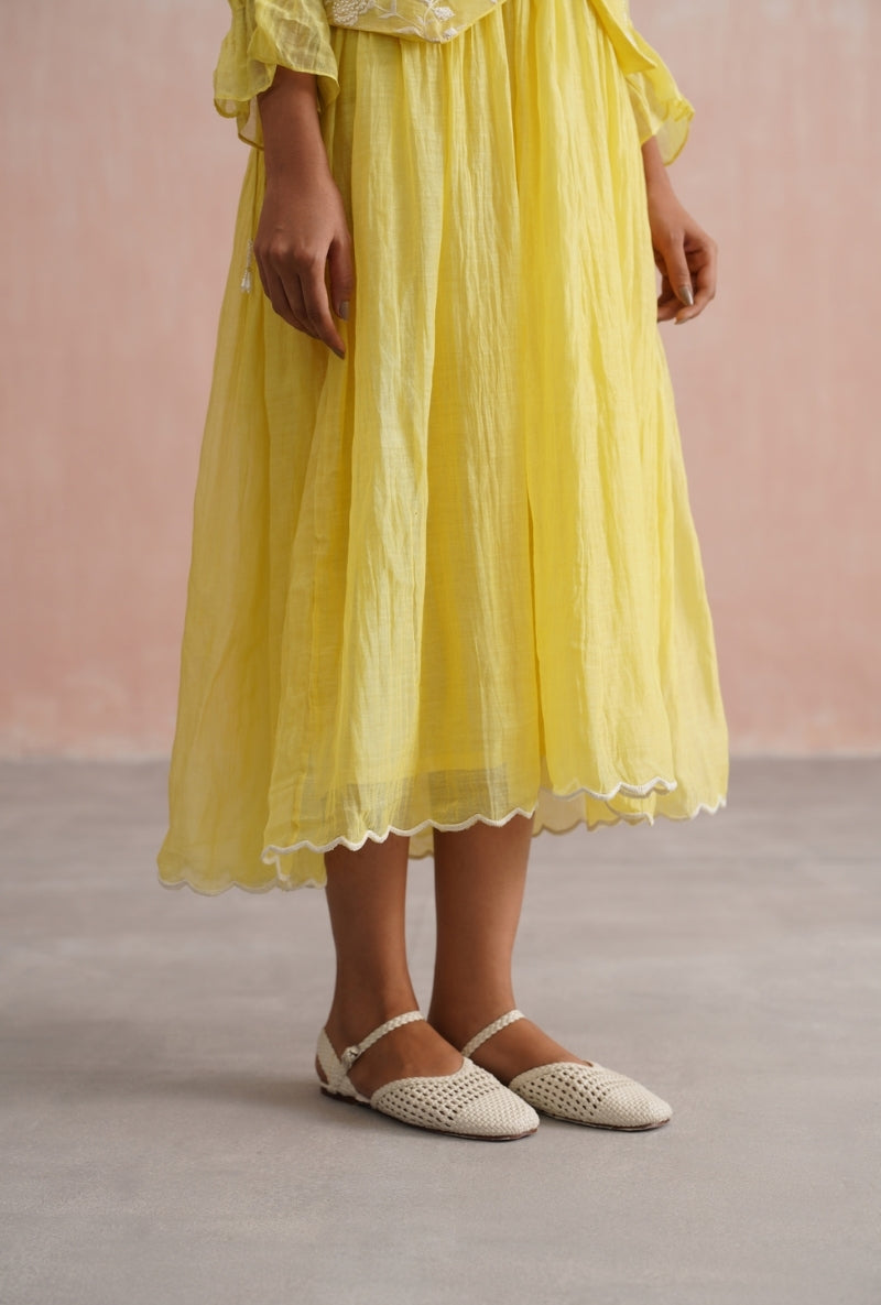 Lemon Yellow Pearl Embroidered Waistcoat Prisha Dress