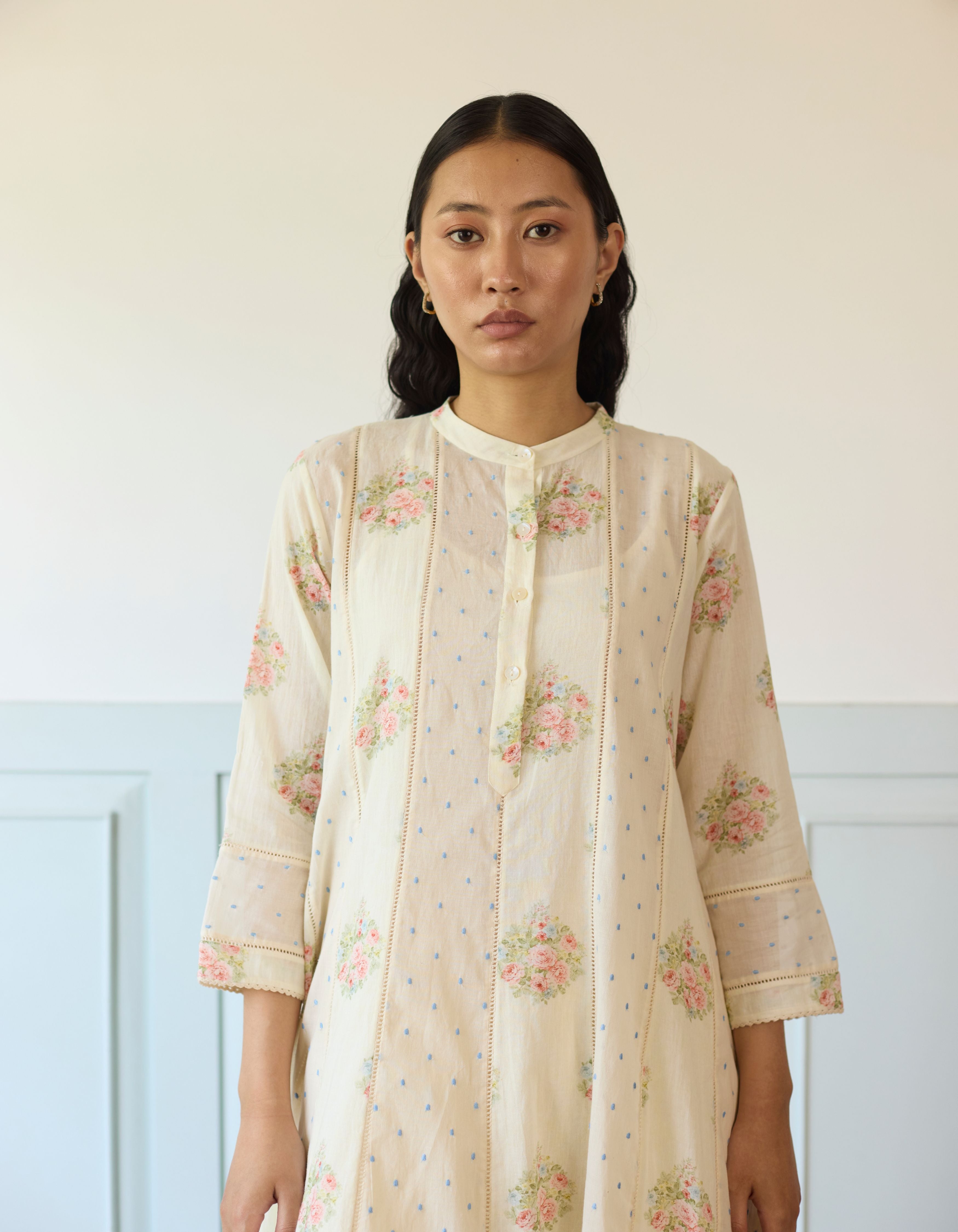 Ivory Printed Panels Lace Amelia Kurta Set