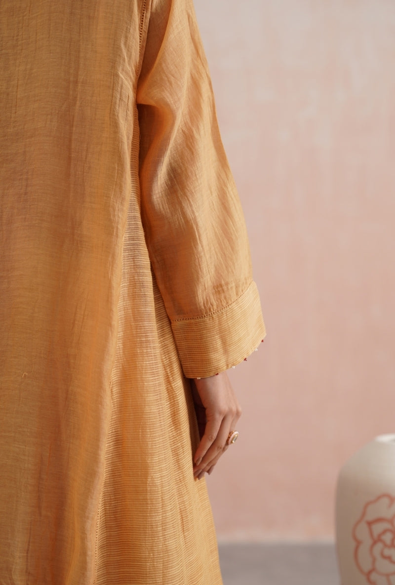 Apricot Peach Pearl and Jewels Embroidered Prisha Kurta Set