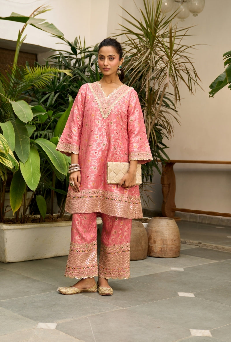 Pink Brocade Nadira Co-Ord Set