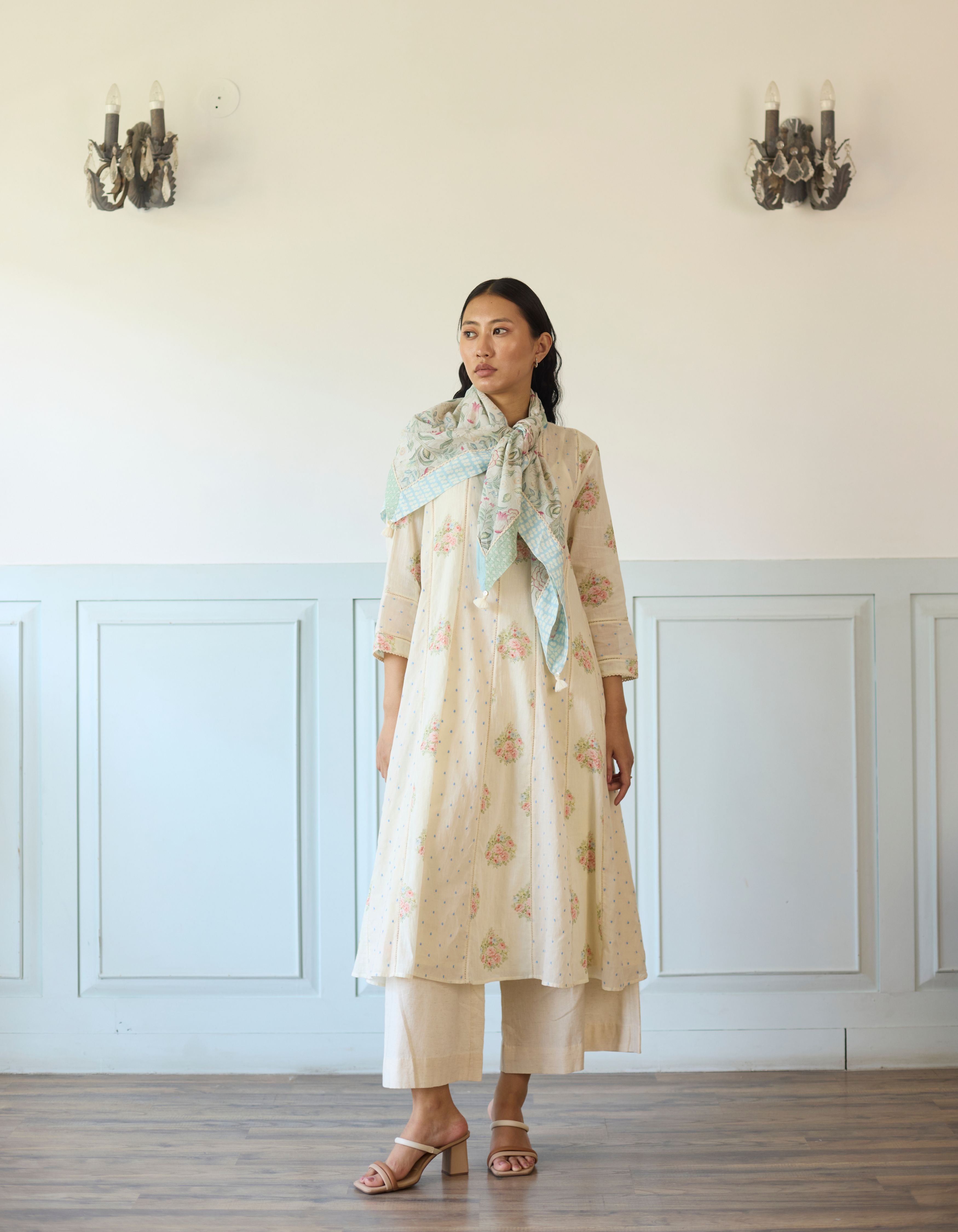Ivory Printed Panels Lace Amelia Kurta Set