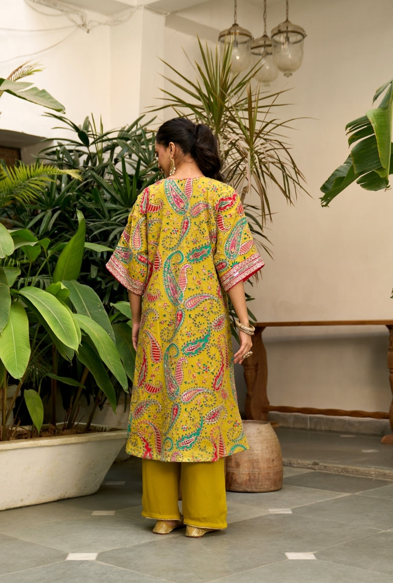 Mustard Paisely Print Choga Style Nadira Kurta Set