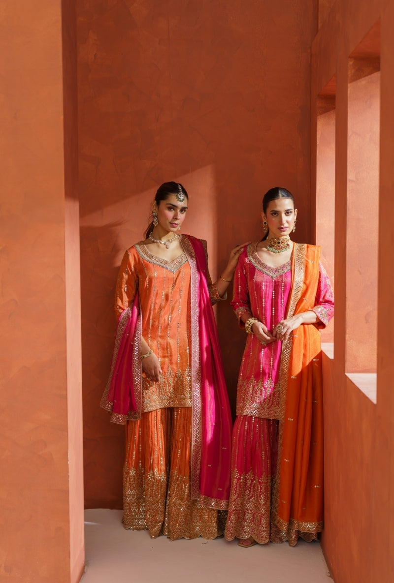Pink Mirror Work Vira Gharara Set