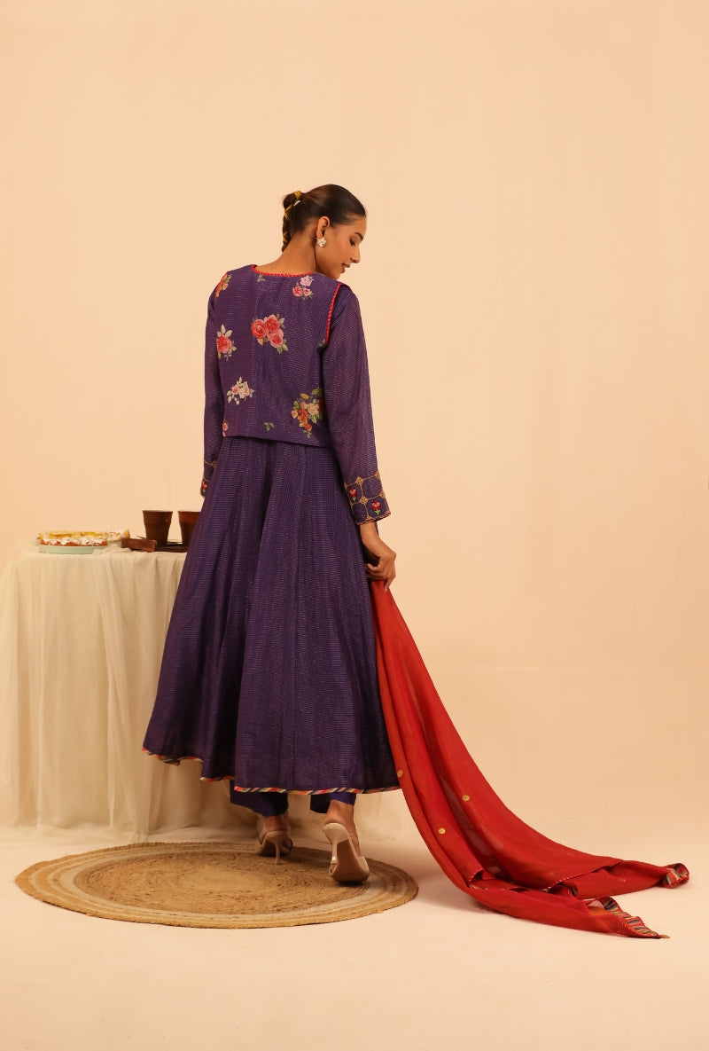 Purple Floral Print Jacket Sakhi Anarakali Set