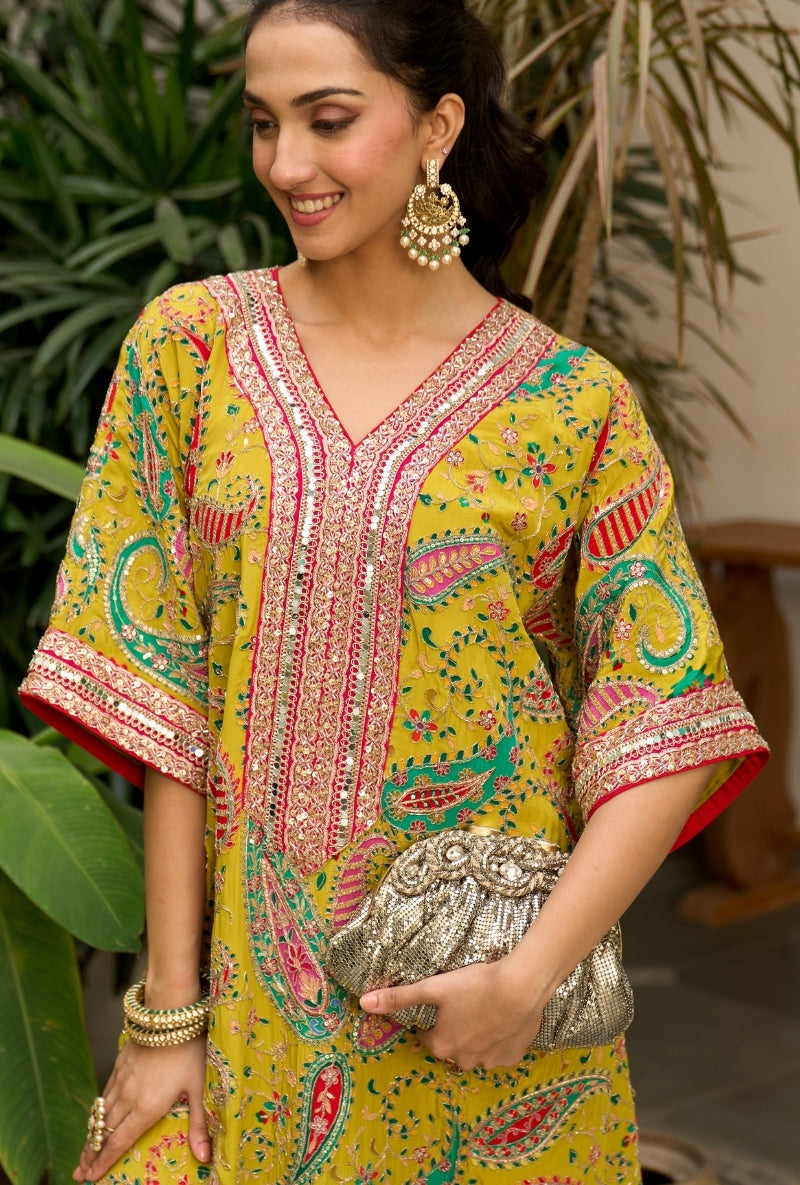 Mustard Paisely Print Choga Style Nadira Kurta Set