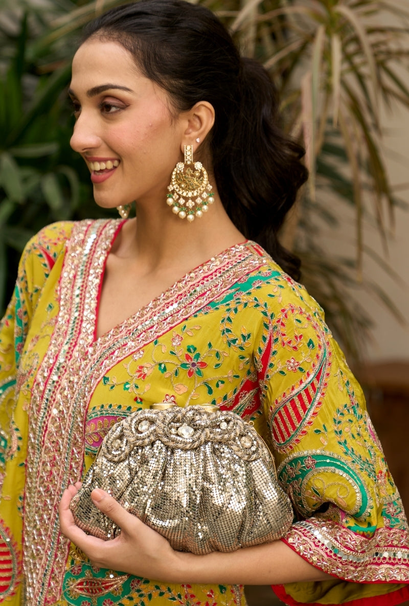 Mustard Paisely Print Choga Style Nadira Kurta Set