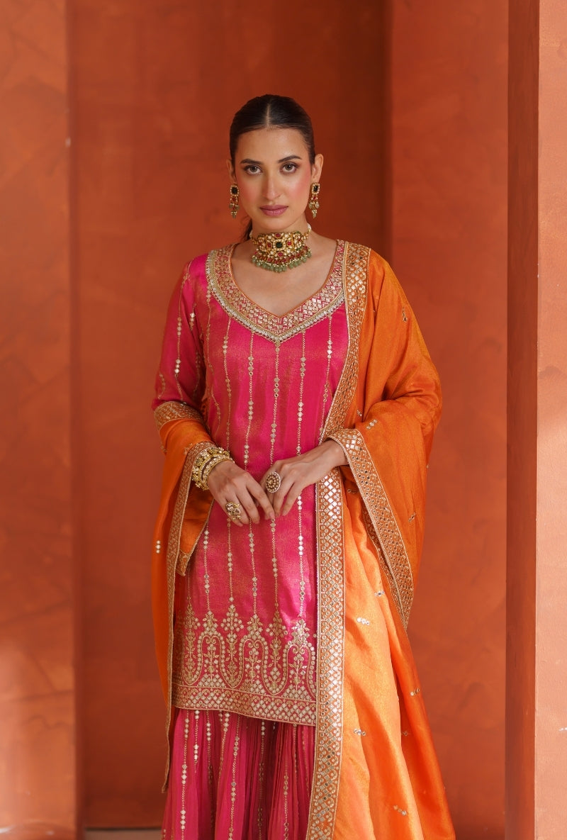 Pink Mirror Work Vira Gharara Set