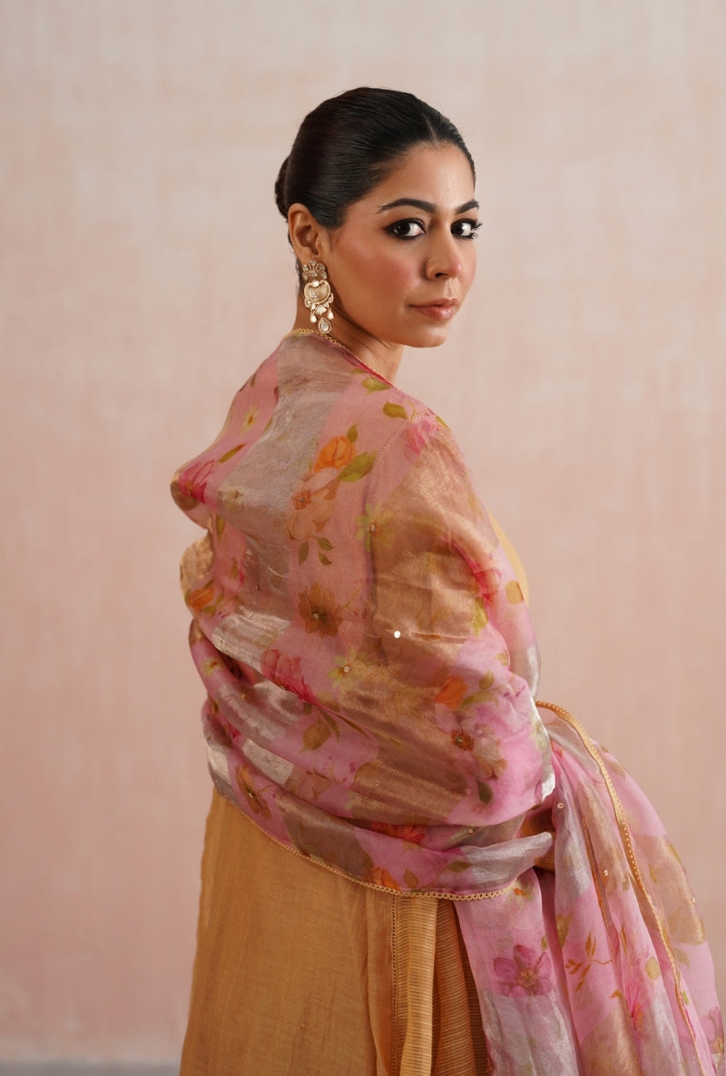 Apricot Peach Pearl and Jewels Embroidered Prisha Kurta Set