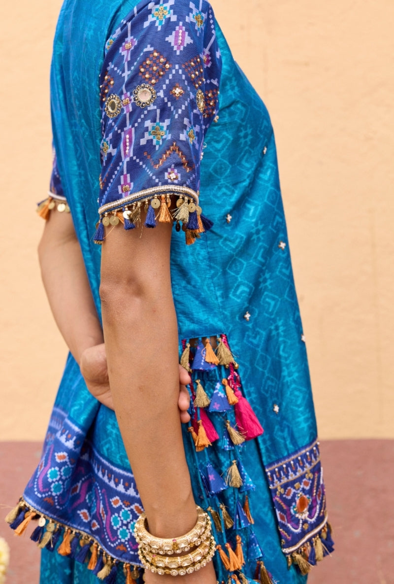 Blue Mirror Work Oorja Sharara Set
