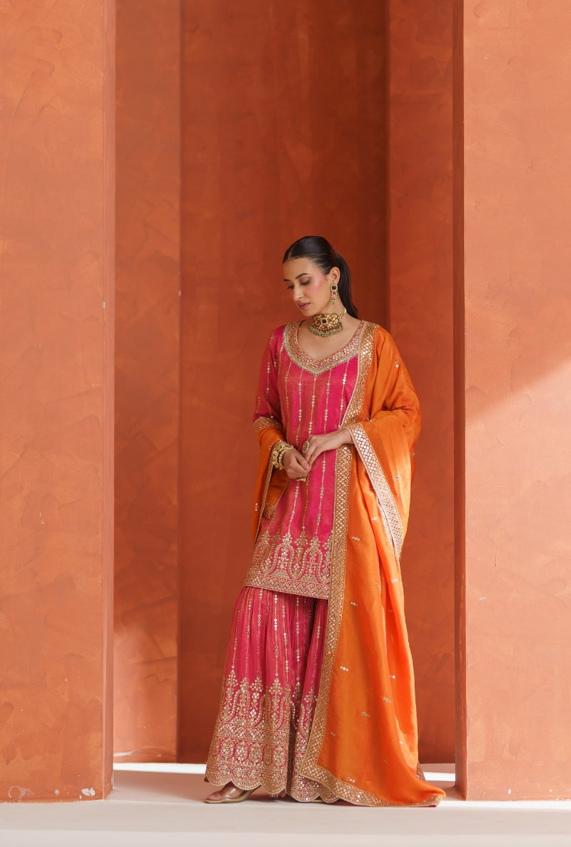 Pink Mirror Work Vira Gharara Set