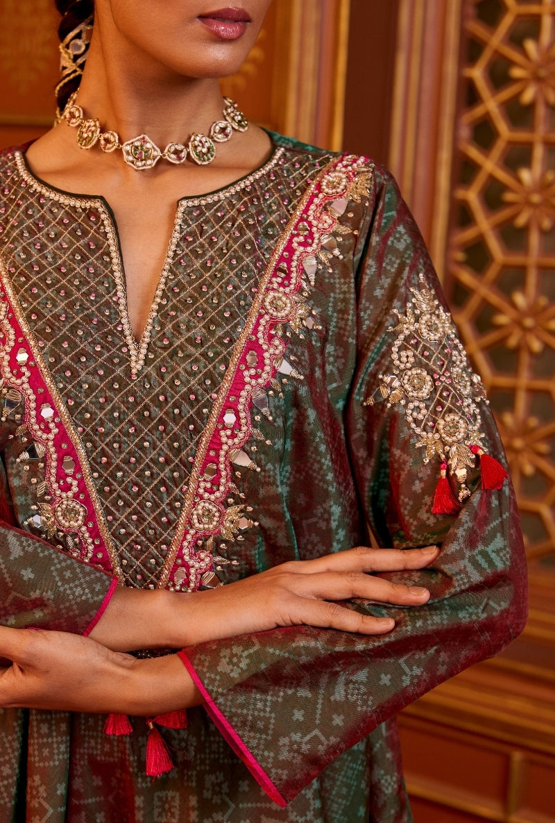 Green Mirror Yoke Oorja Sharara Set