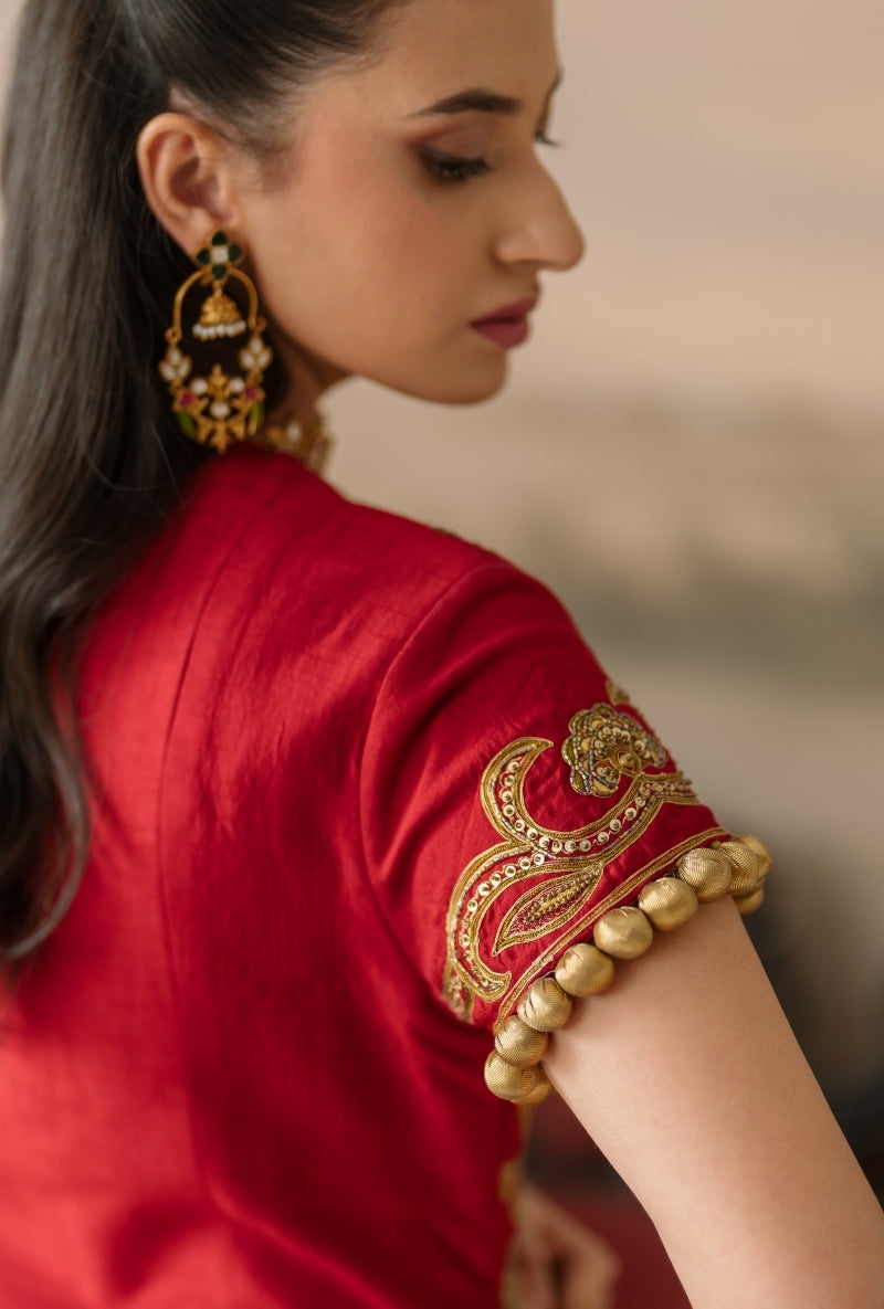 Red Embroidered Jacket Gulbano Sharara Set