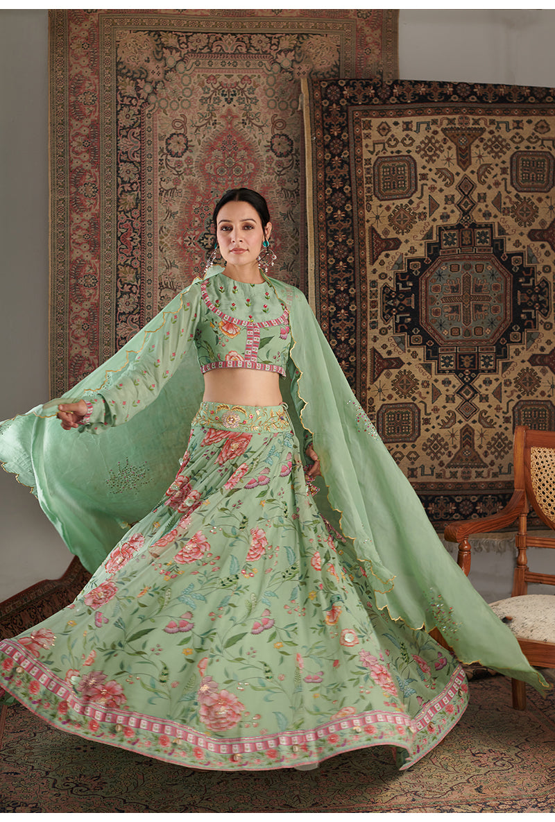 Mint Green Printed Zara Aalam Lehenga Set