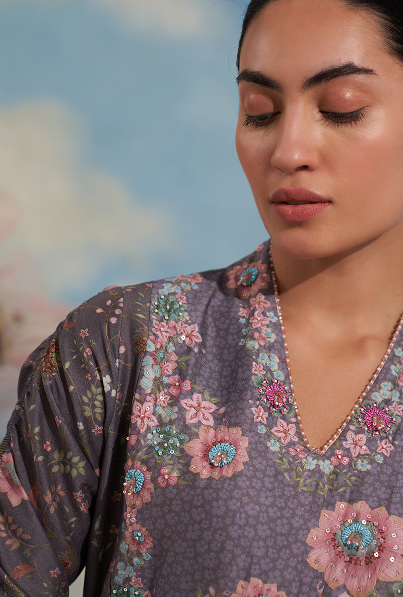 Purple Mughal Made In Heaven Front Pleated Kurta Set