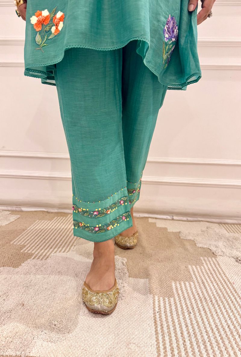 Meghna Nayyar in Matcha Green Collar  Embroidered Zia Co-ord Set