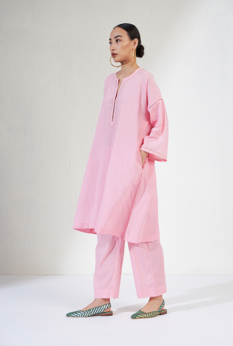 Soft Pink Hand Embroidred Naz Olivia Kurta Set