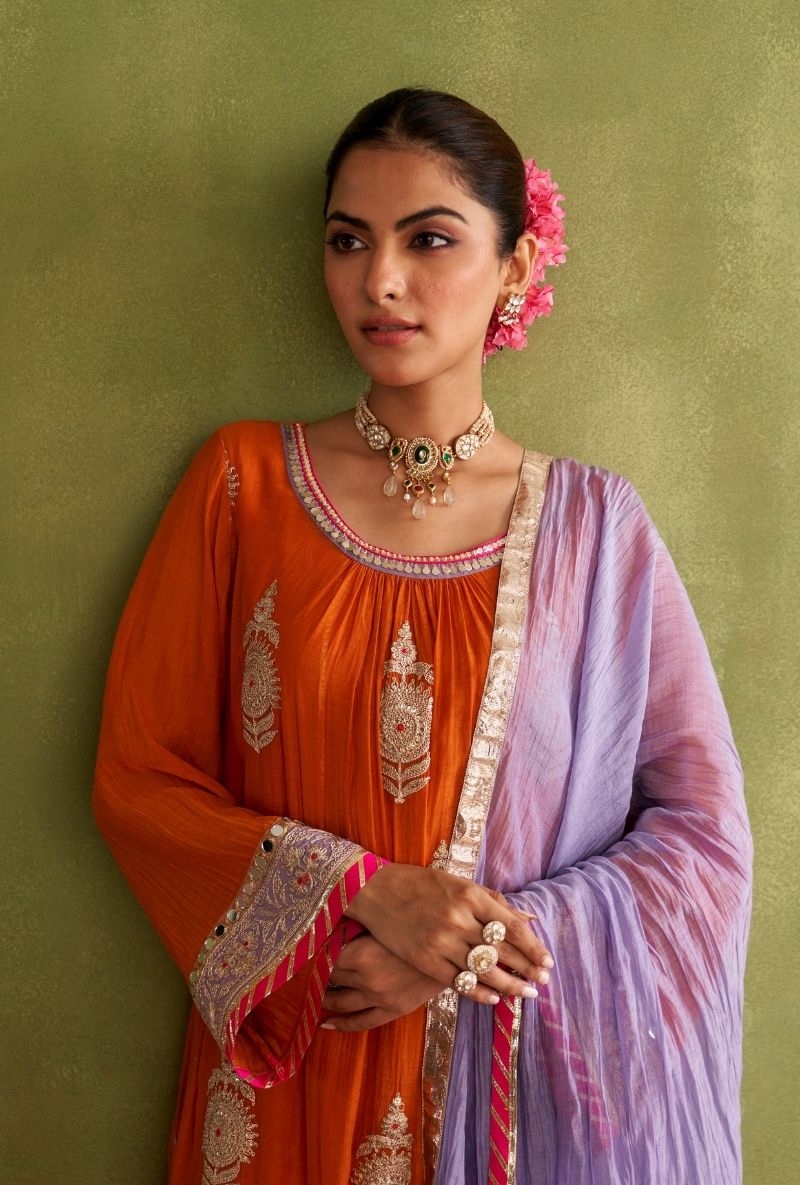 Orange Big Motifs Morbagh Kurta Set