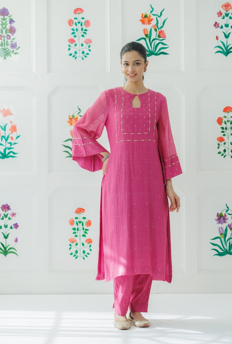 Mauve Pitta Work Yoke Baani Kurta Set