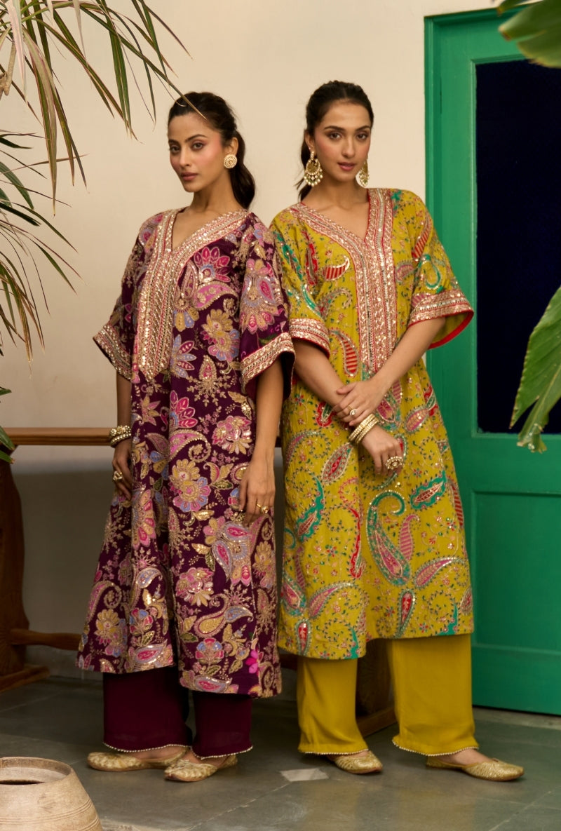 Mustard Paisely Print Choga Style Nadira Kurta Set