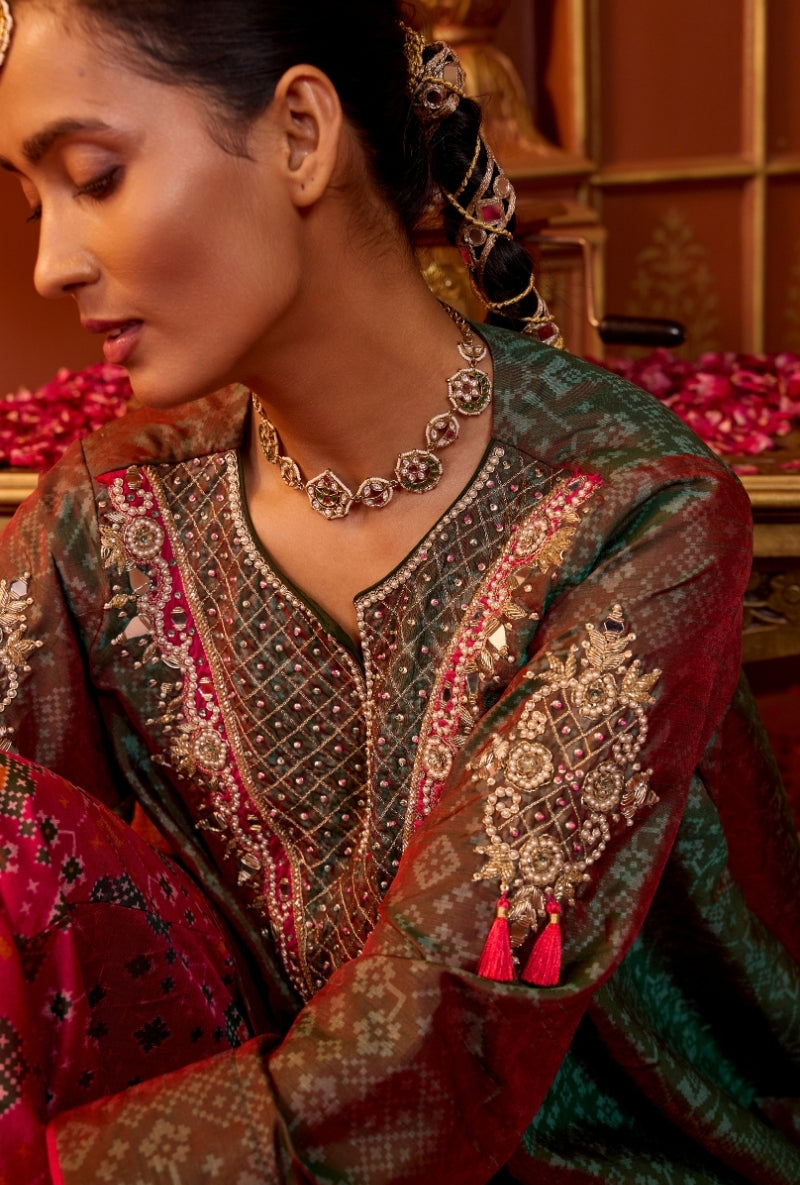 Green Mirror Yoke Oorja Sharara Set