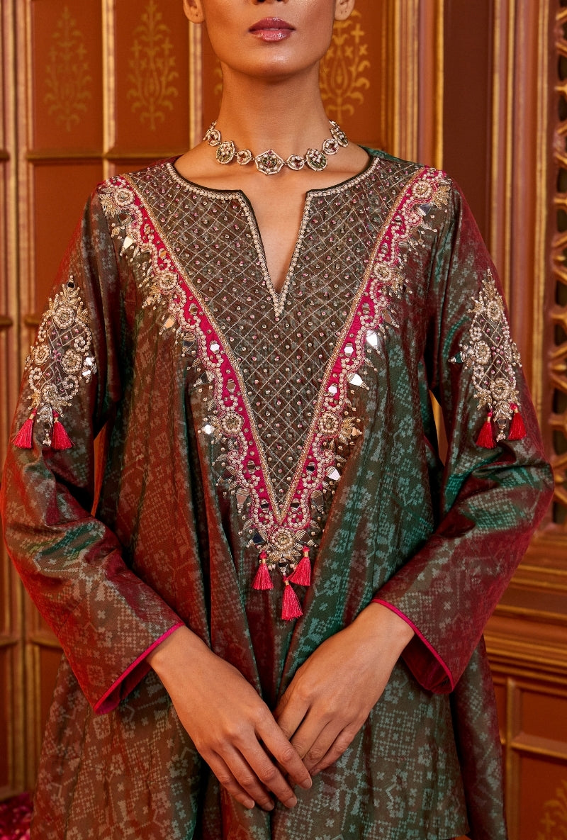 Green Mirror Yoke Oorja Sharara Set