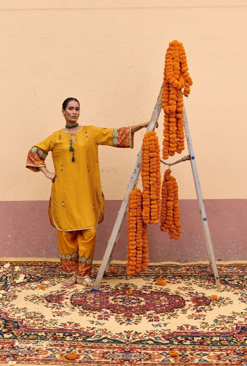 Yellow Bandhni Border Oorja Salwar Set