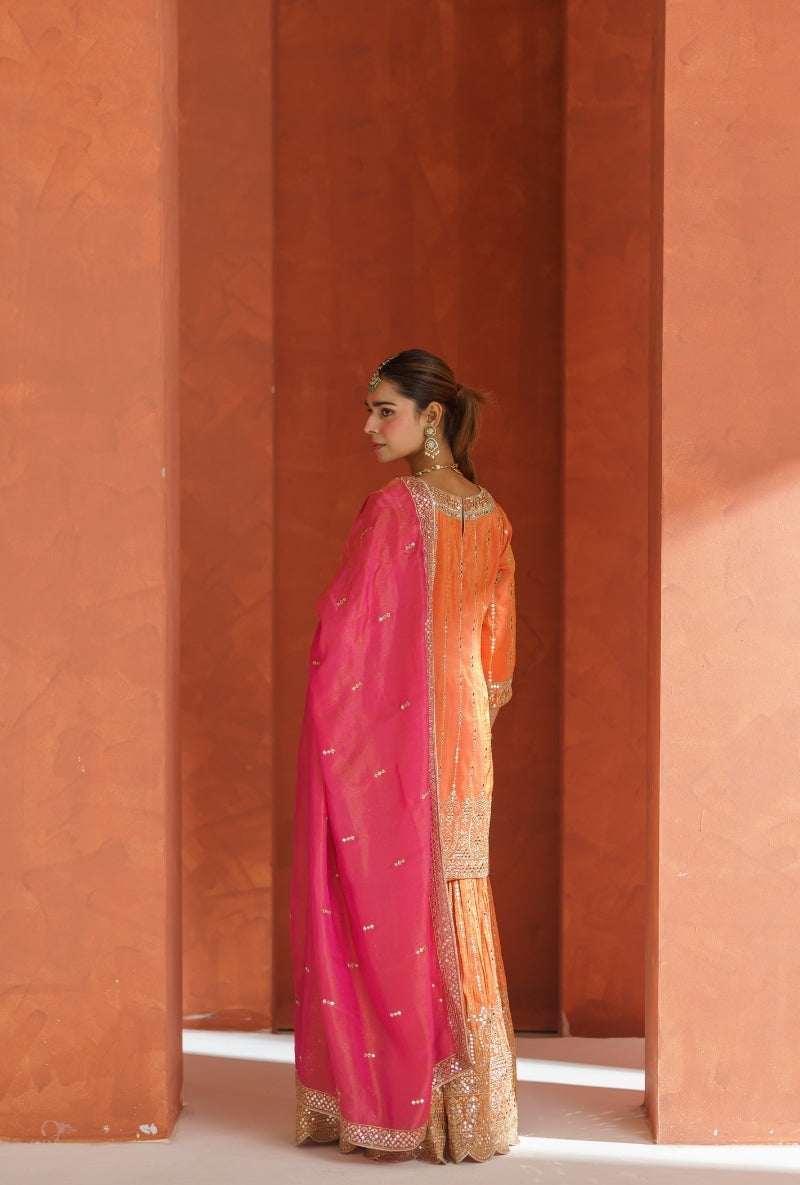 Orange Mirror Work Vira Gharara Set