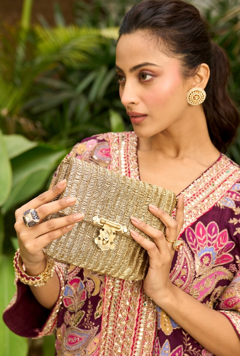 Burgundy Paisely Print Choga Style Nadira Kurta Set