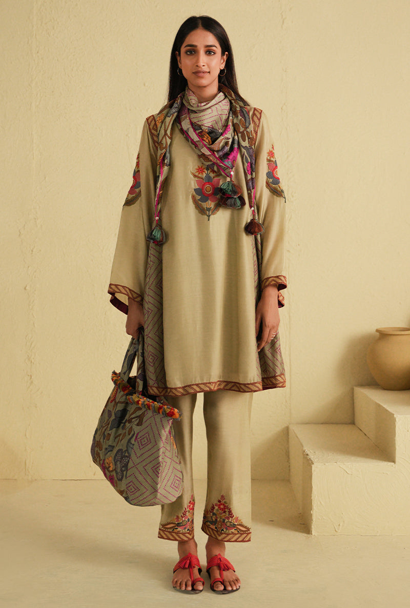 Earth Green Side Gathered Noorie Kurta Set