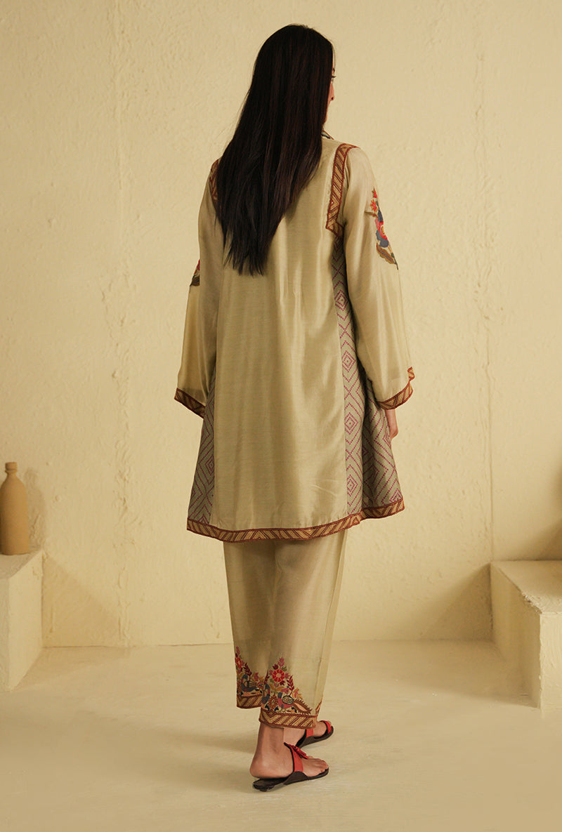 Earth Green Side Gathered Noorie Kurta Set