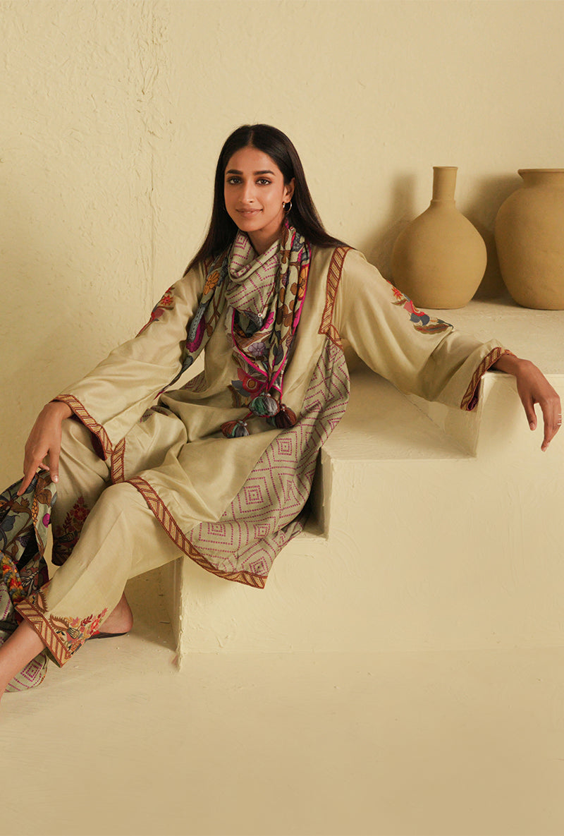 Madhuri Grover in Earth Green Side Gathered Noorie Kurta Set
