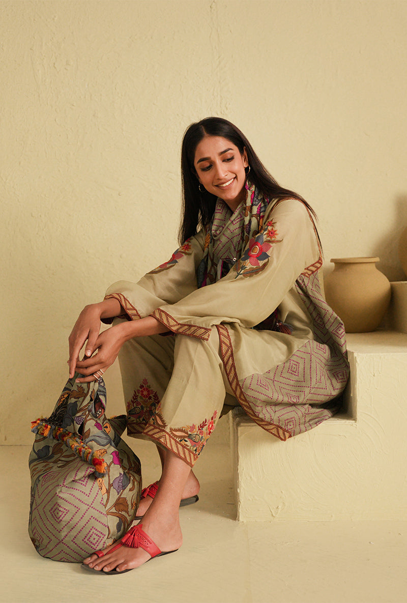 Earth Green Side Gathered Noorie Kurta Set