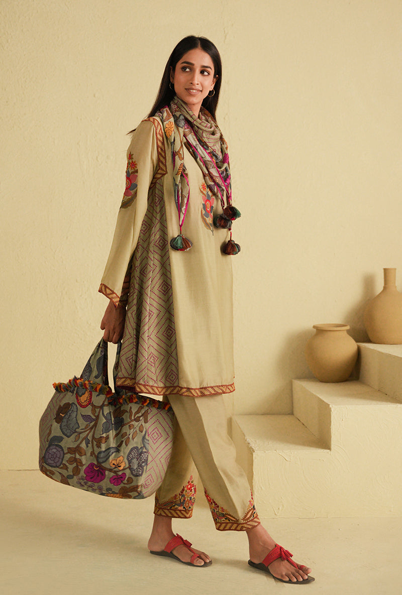 Madhuri Grover in Earth Green Side Gathered Noorie Kurta Set