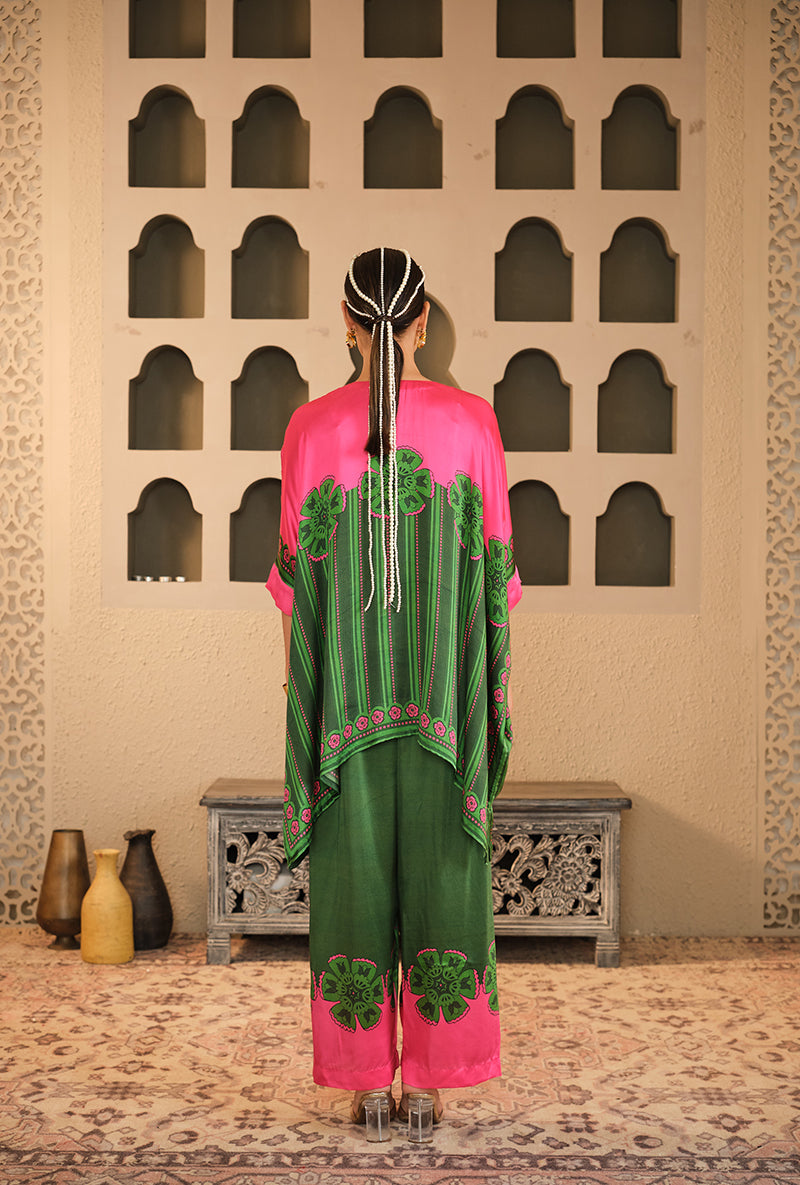 Green- Pink Asymmetric Goonj Co-Ord Set