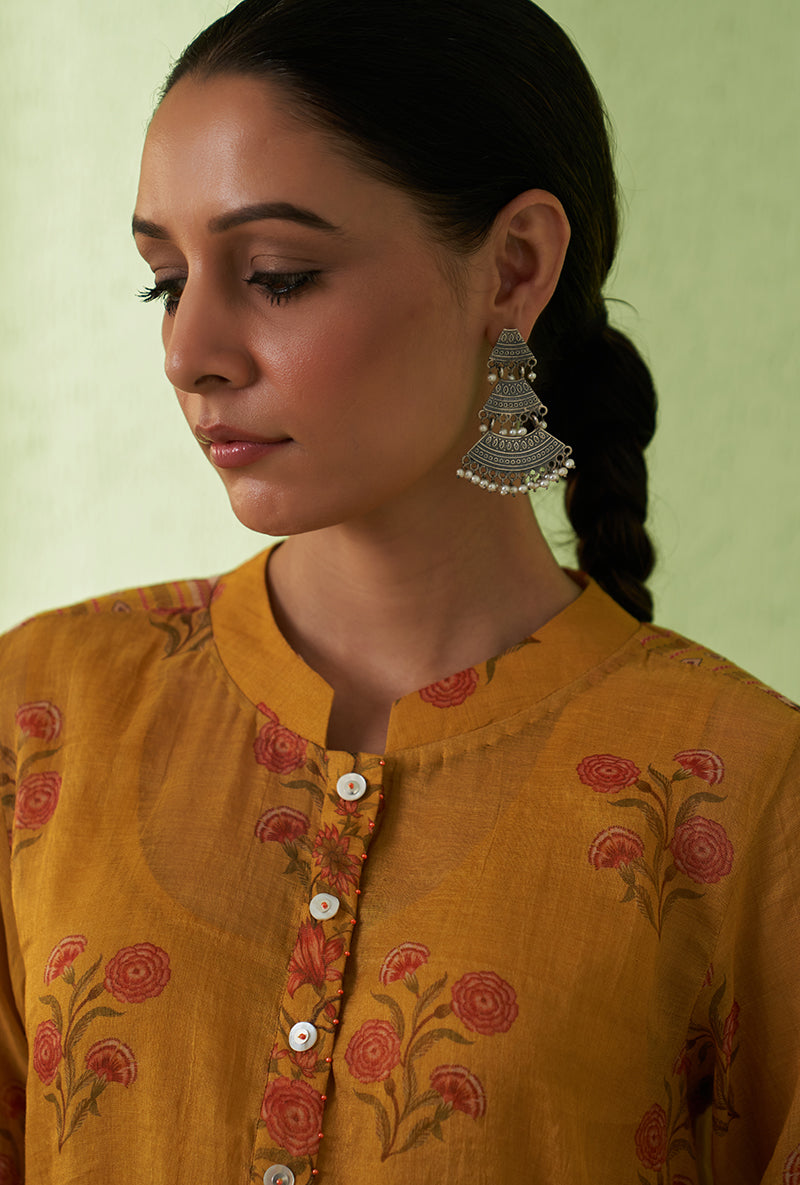 Mustard Mughal Print Tara Kurta Set