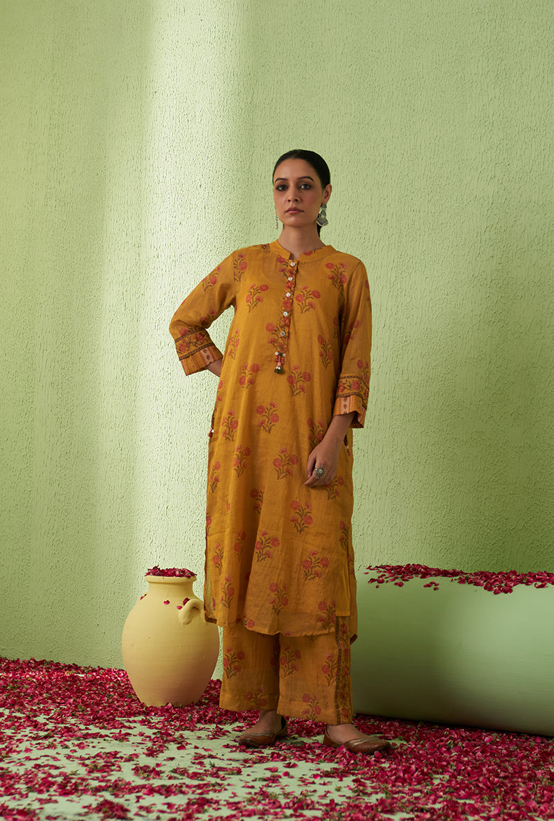 Mustard Mughal Print Tara Kurta Set