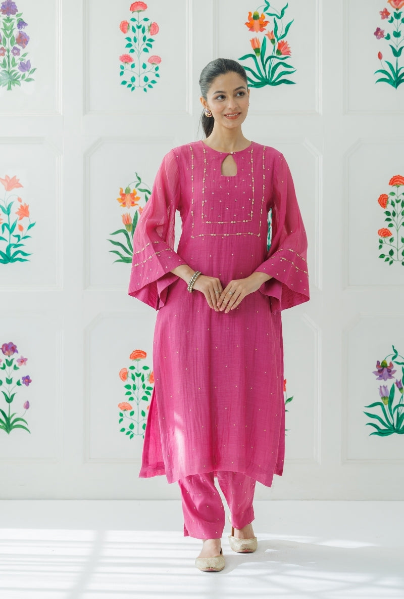 Mauve Pitta Work Yoke Baani Kurta Set
