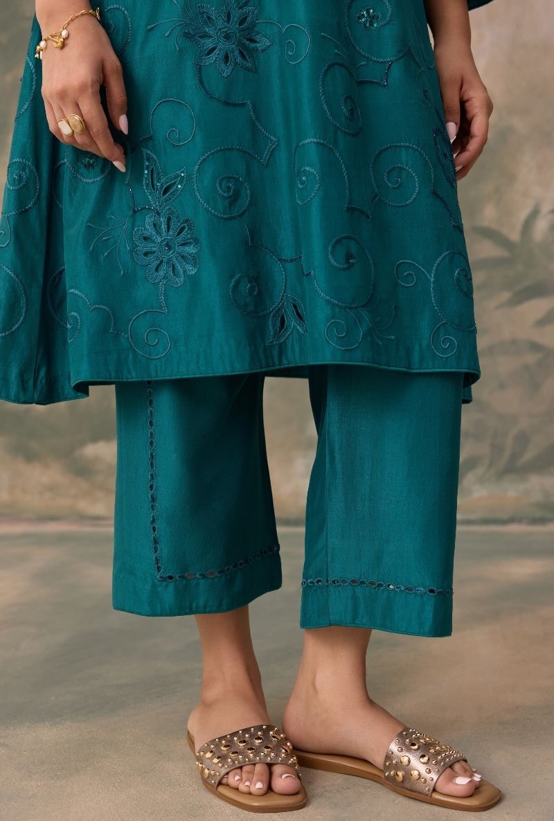 Teal Green All Over Thread Work Jalsa Kurta Set