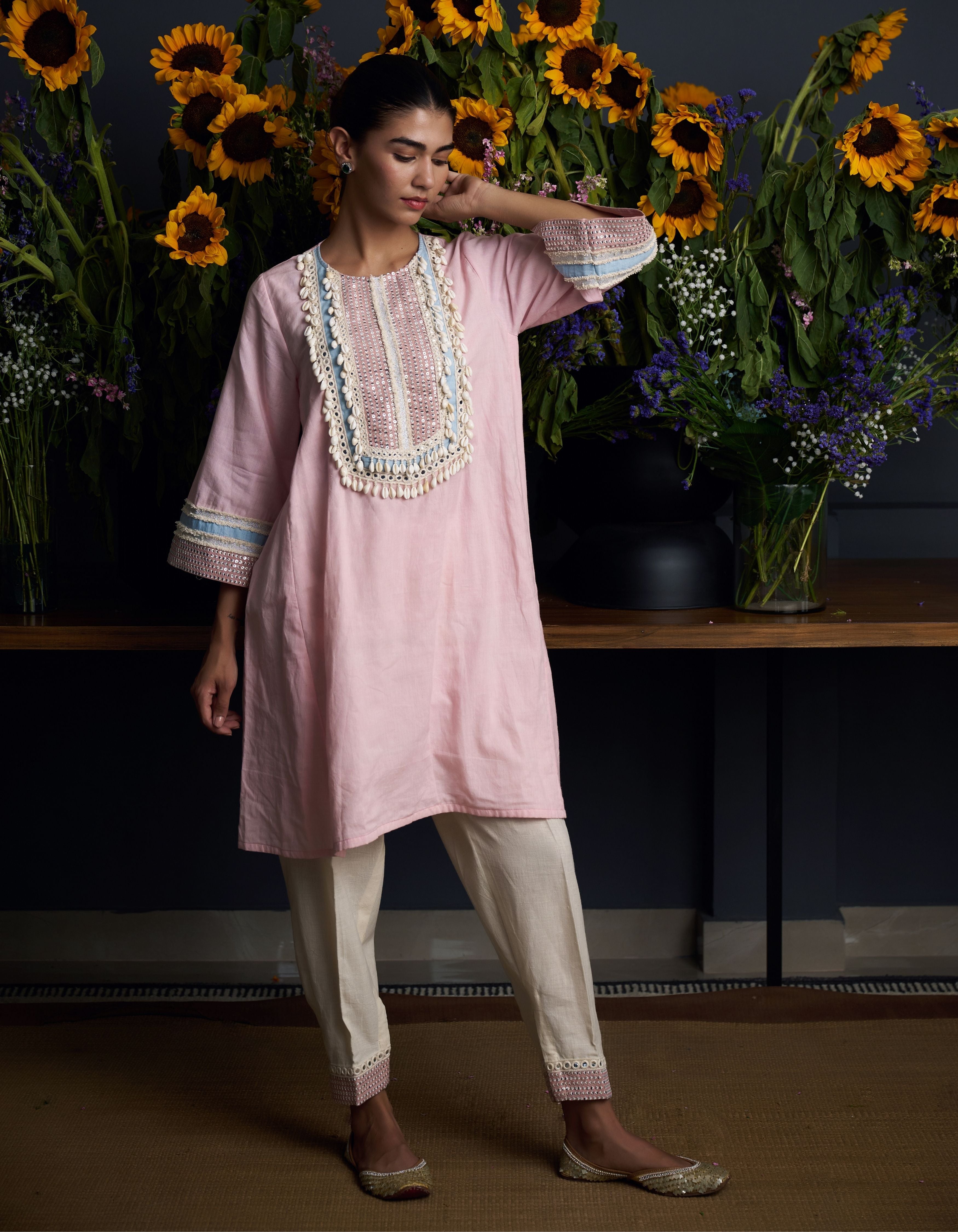 Pink Shell Yoke Vaani Nadia Kurta Set
