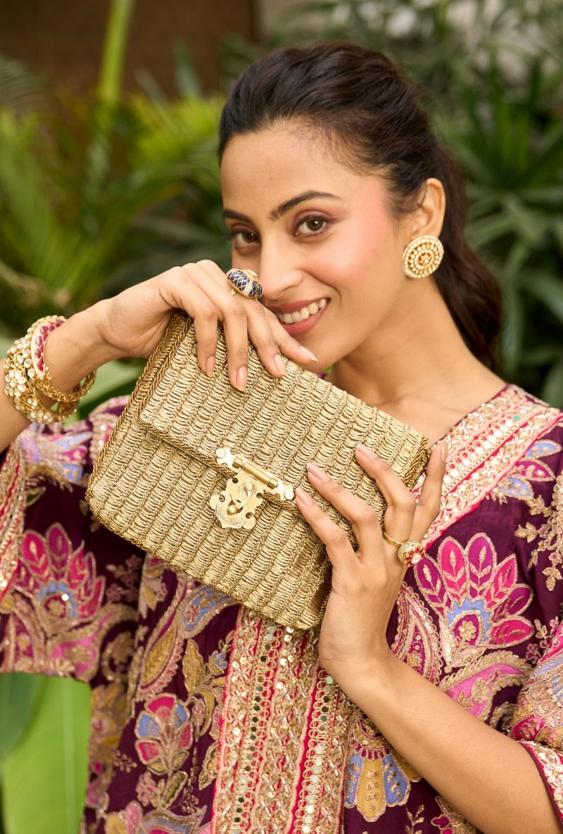 Burgundy Paisely Print Choga Style Nadira Kurta Set