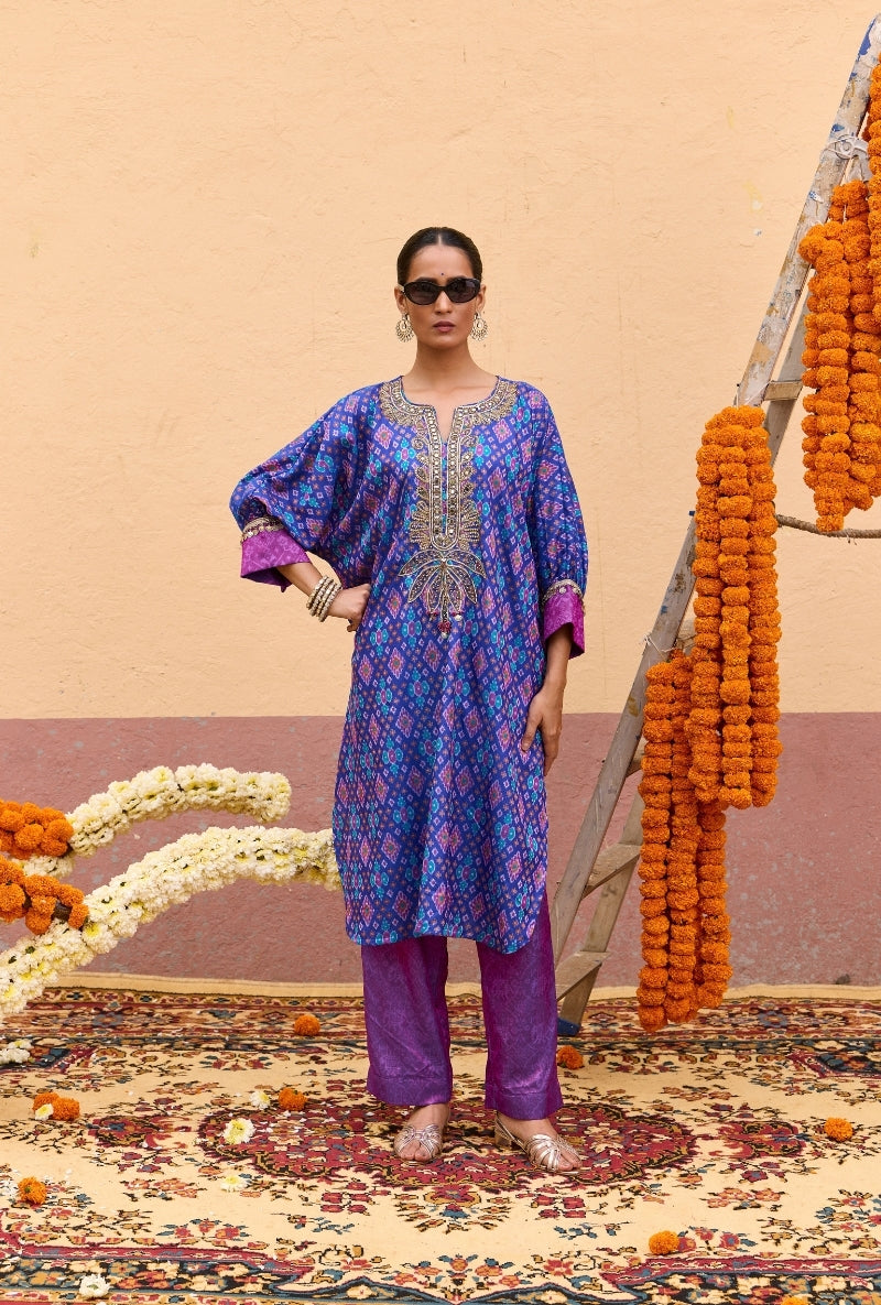 Blue Ikat Oorja Kaftan Set