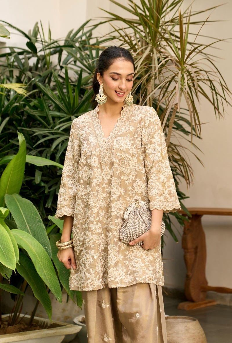 Beige Heavy Embroidered Nadira Farshi Salwar Set