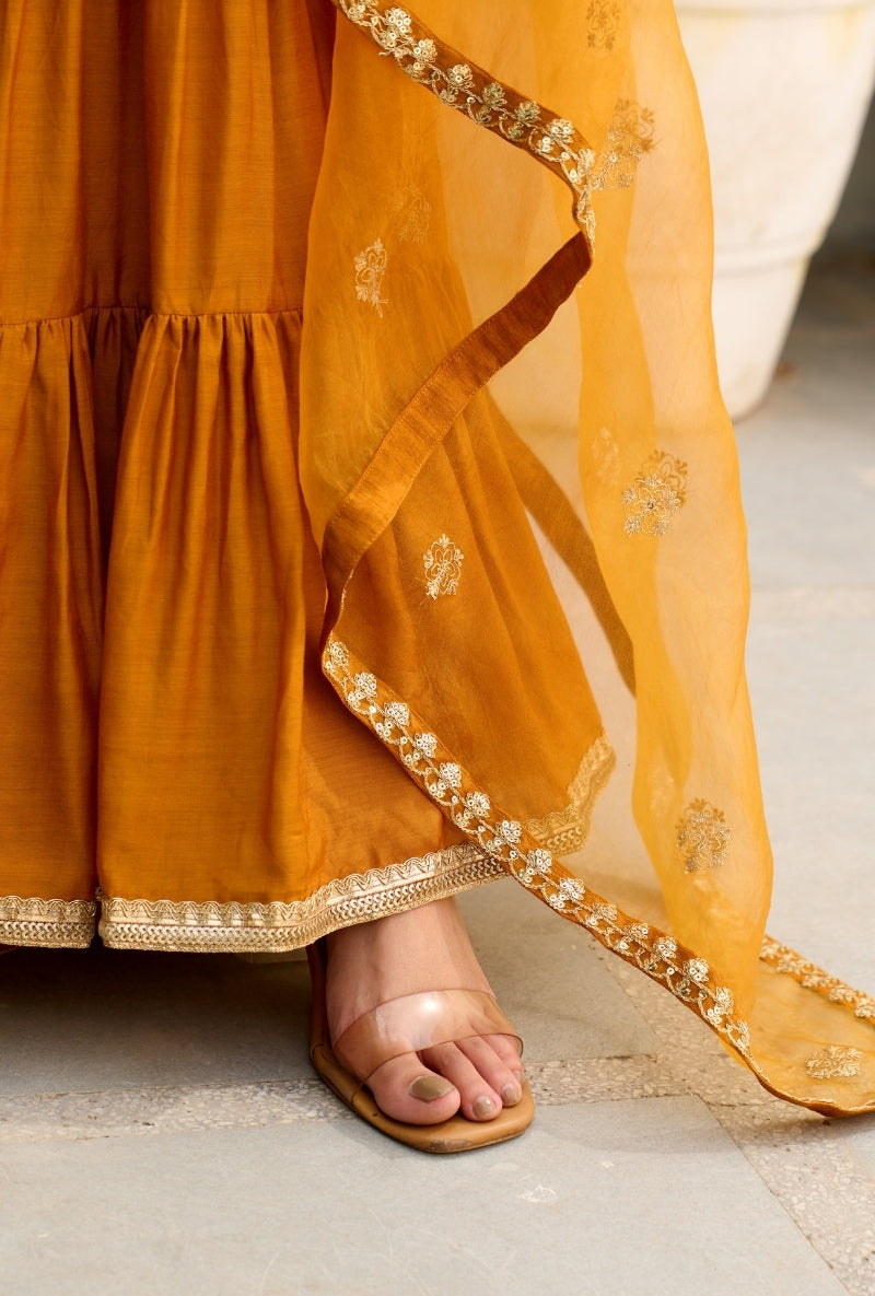 Mustard Palm Tree Zardosi Embroidered Sabah Sharara Set