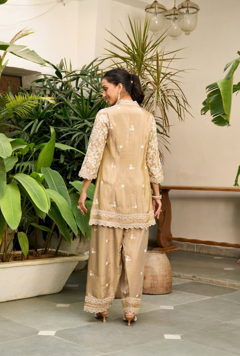 Beige Heavy Embroidered Nadira Farshi Salwar Set