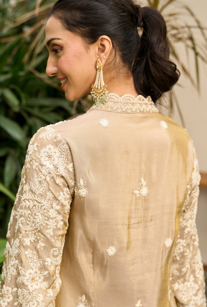 Beige Heavy Embroidered Nadira Farshi Salwar Set