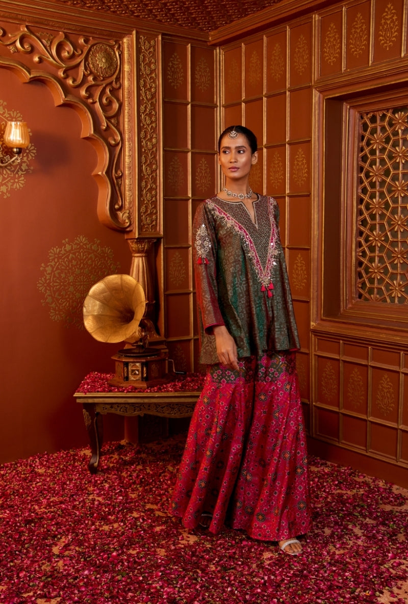 Green Mirror Yoke Oorja Sharara Set