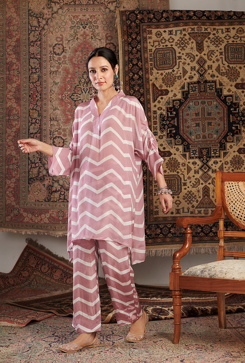 Old Rose Chevron Aalam Co-ord Set