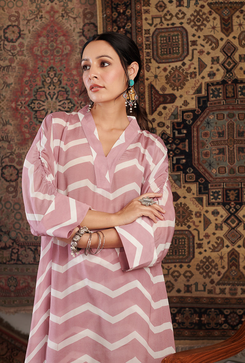 Old Rose Chevron Aalam Co-ord Set